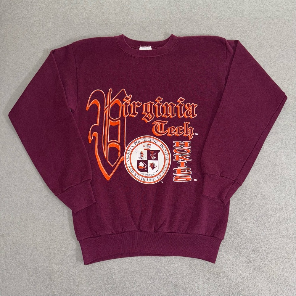 Vintage 90s Virginia Tech Hokies Old English Sweatshirt Size M University USA